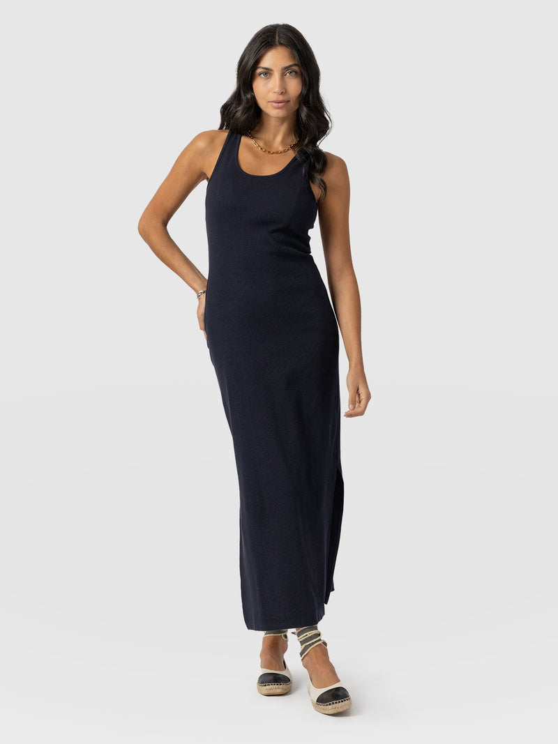 Sleeveless Rib Dress Navy - Women's Dresses | Saint and Sofia® UK