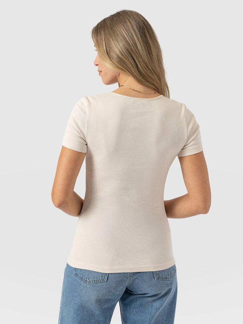Sloane Ribbed Short Sleeve Tee - Cream - Women's T-shirts | Saint + Sofia® UK