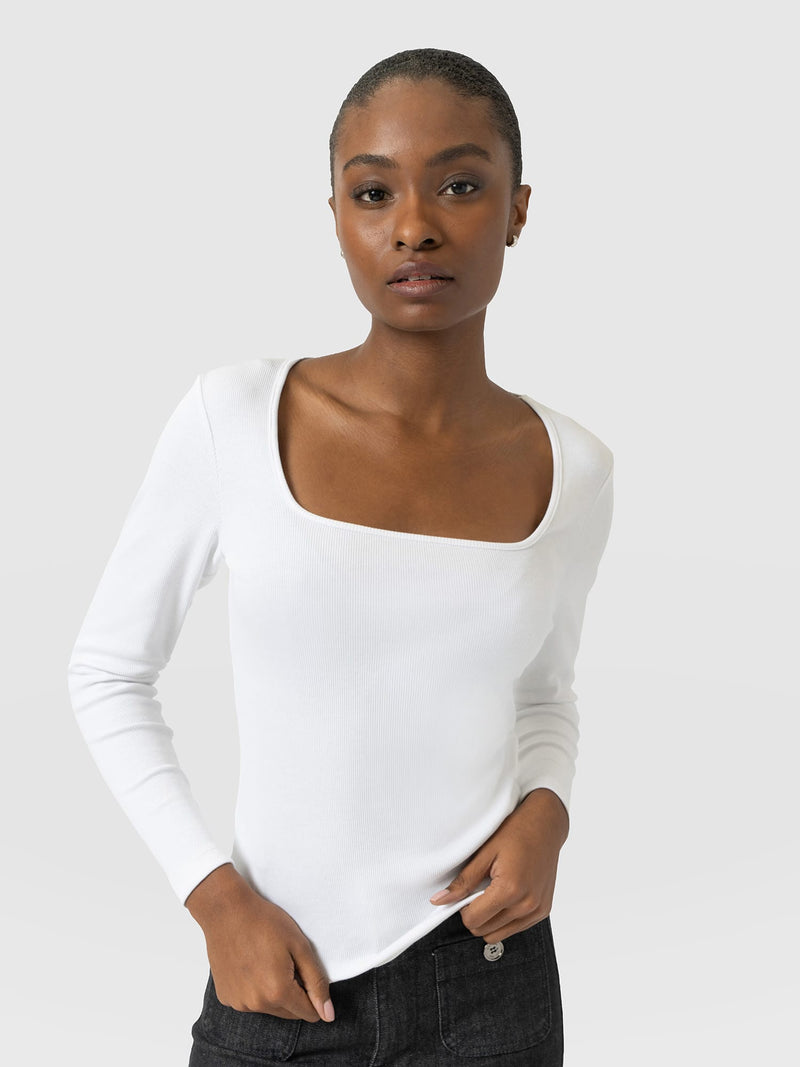 Sloane Ribbed Top - White - Women's T-shirts | Saint and Sofia® UK