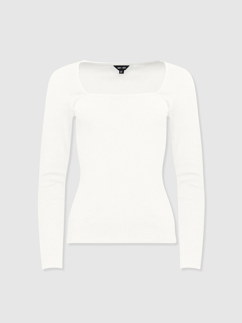 Sloane Ribbed Top - White - Women's T-shirts | Saint + Sofia® UK