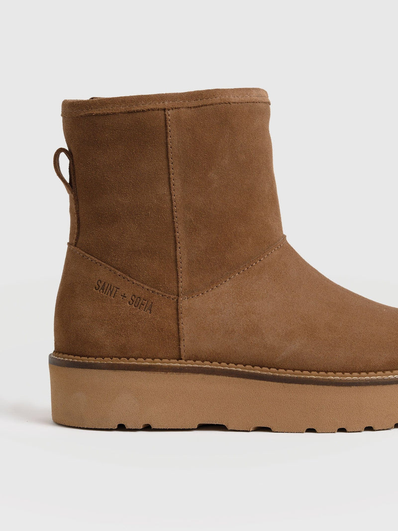 Sloane Shearling Boot - Camel - Women's Shoes | Saint + Sofia® UK
