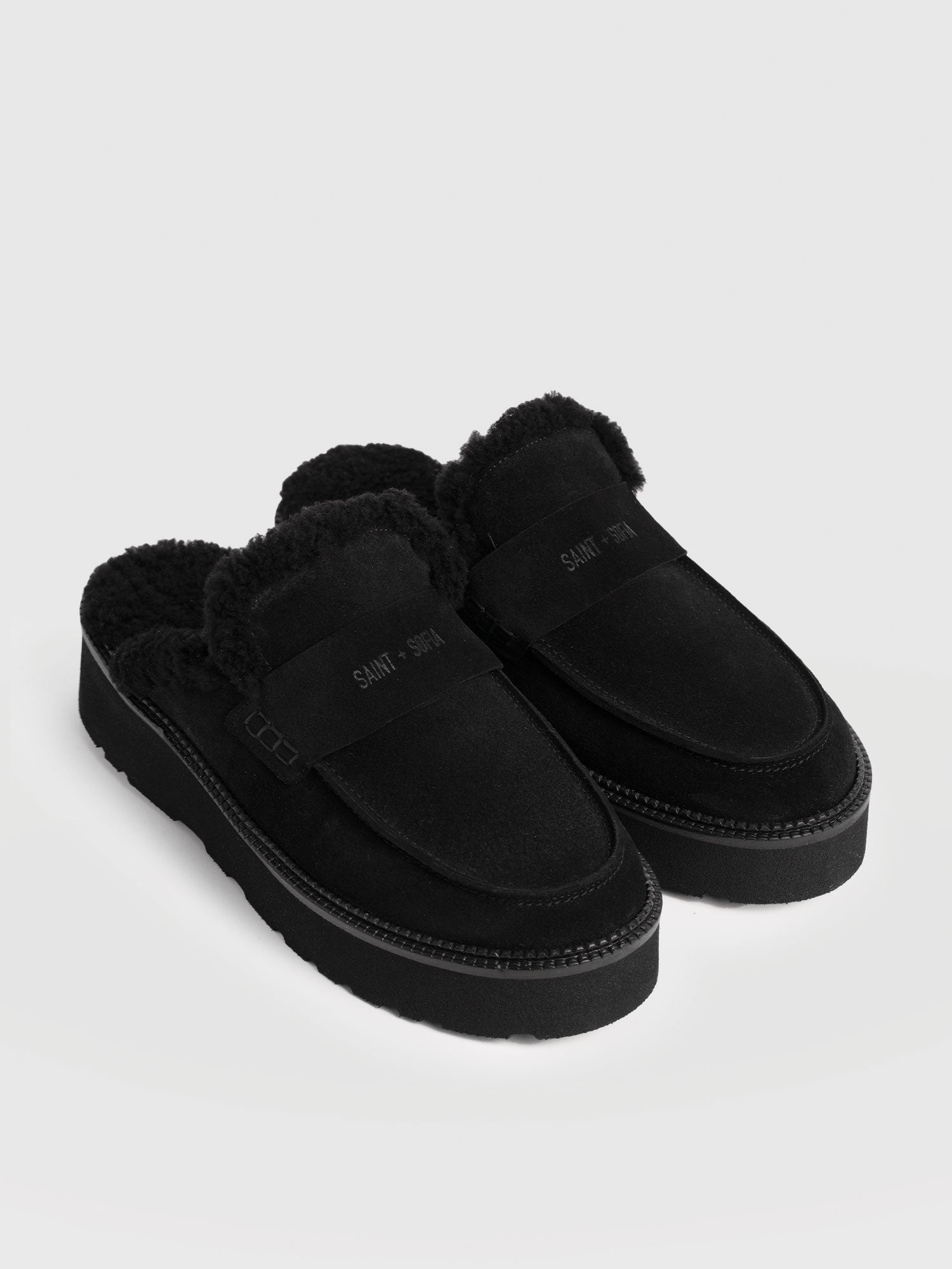 Sloane Shearling Clog - Black - Women's Shoes | Saint + Sofia® UK