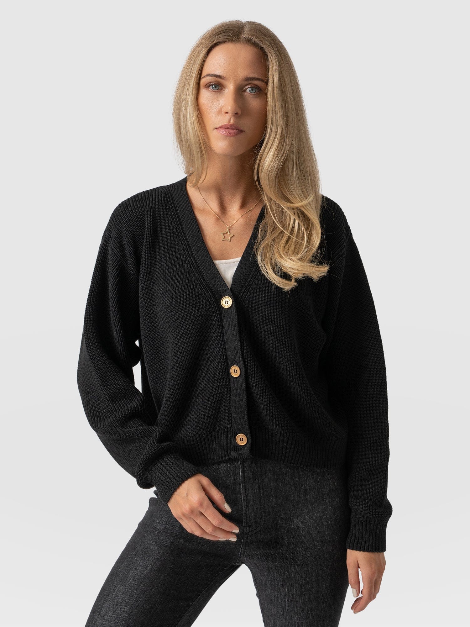 Soho Crop Cardigan Black - Women's Cardigans | Saint + Sofia® UK