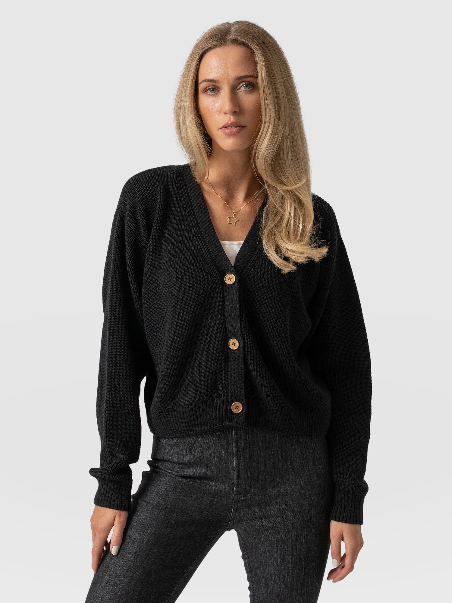 Soho Crop Cardigan Black - Women's Cardigans | Saint + Sofia® UK