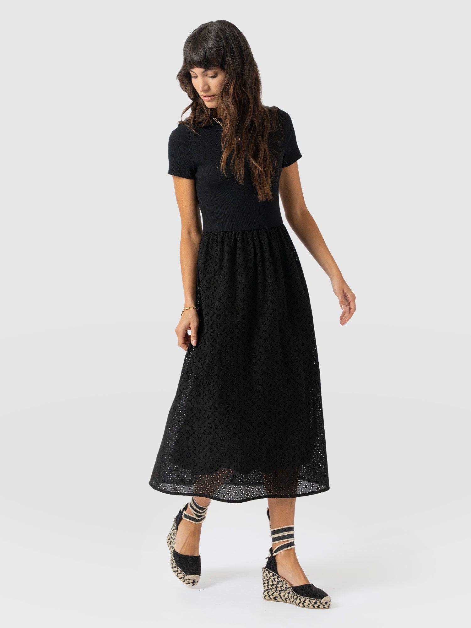 Sophia Contrast Dress - Black Broderie - Women's Dresses | Saint + Sofia® UK