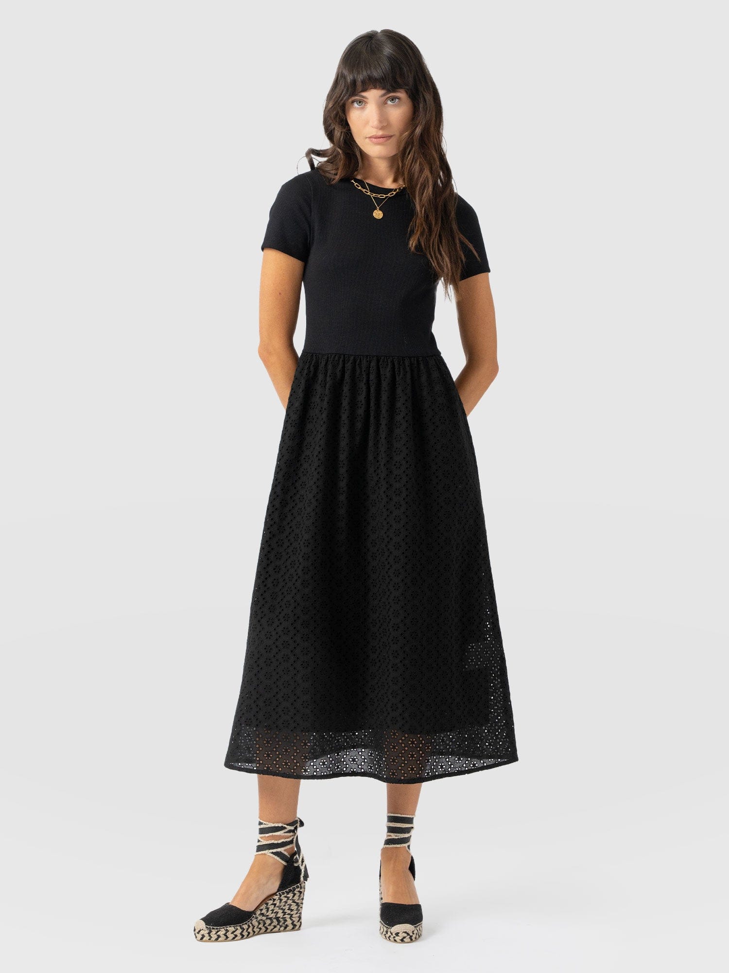 Sophia Contrast Dress - Black Broderie
