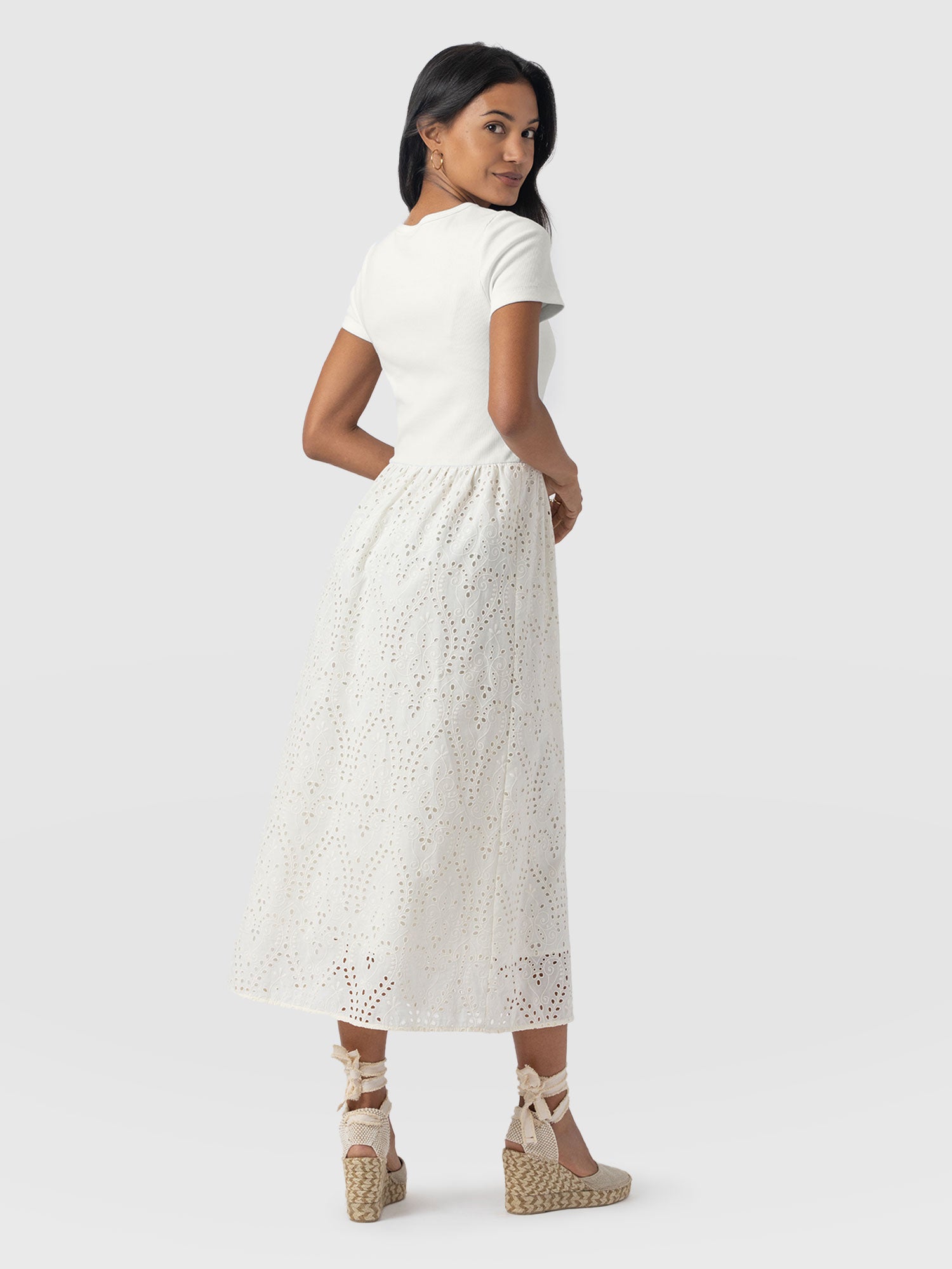 Sophia Contrast Dress - White Broderie - Women's Dresses | Saint + Sofia® UK