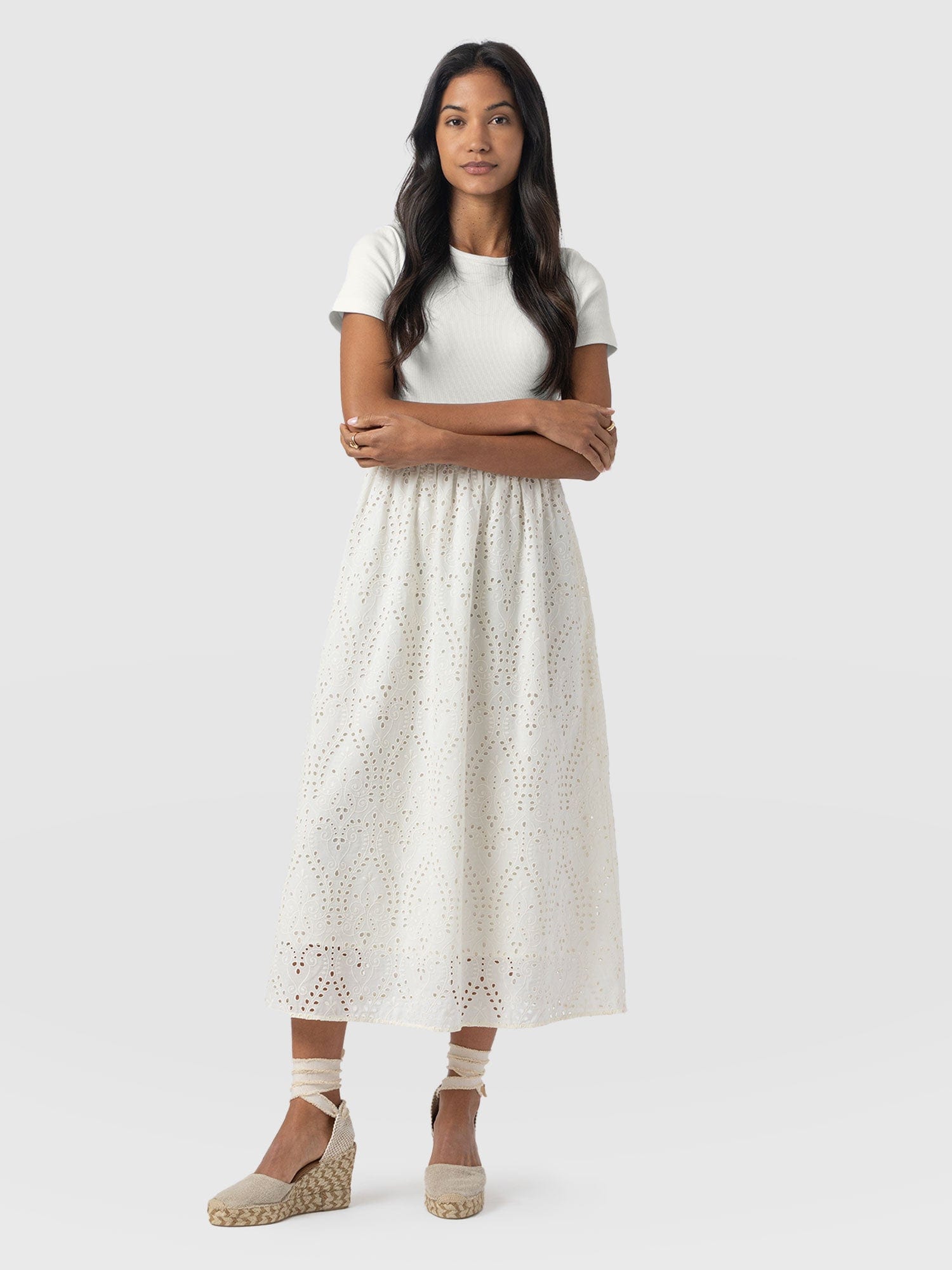 Sophia Contrast Dress - White Broderie - Women's Dresses | Saint + Sofia® UK