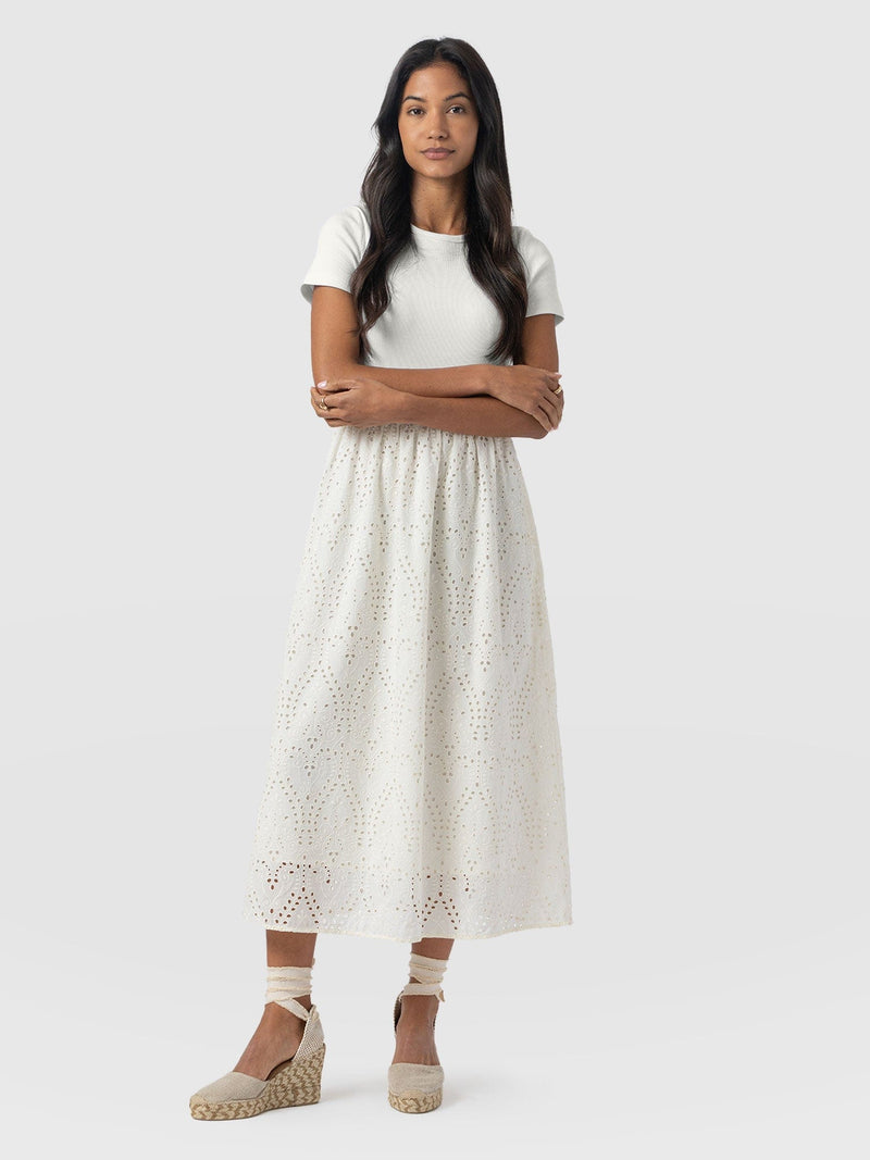 Sophia Contrast Dress - White Broderie - Women's Dresses | Saint + Sofia® UK