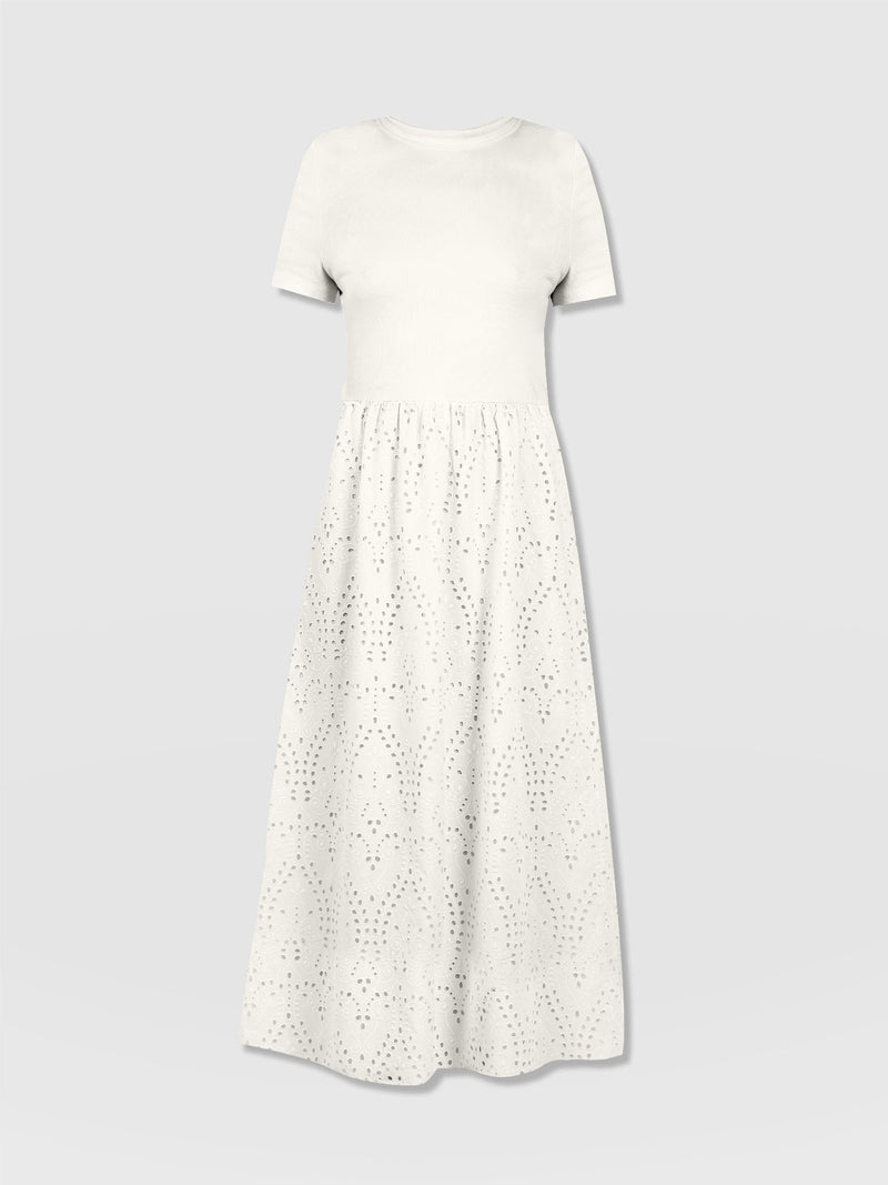 Sophia Contrast Dress - White Broderie