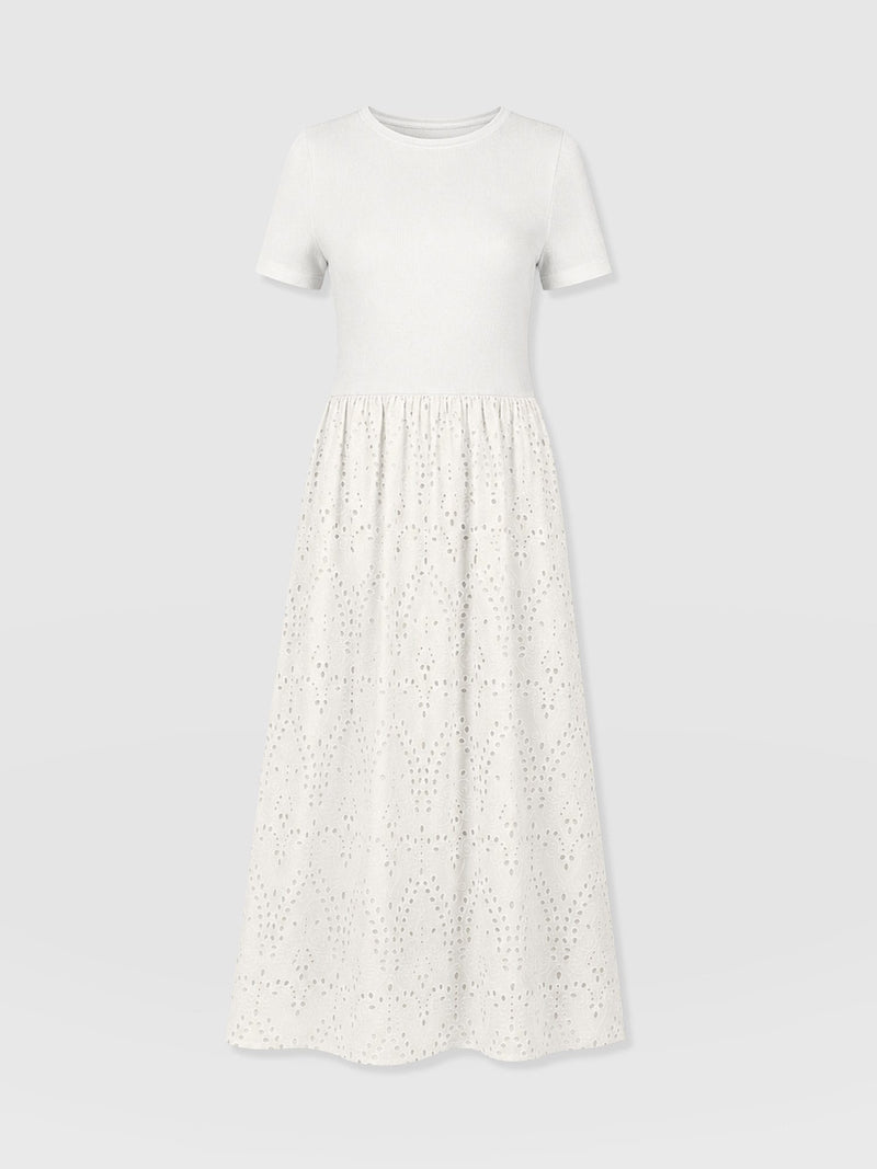 Sophia Contrast Dress - White Broderie