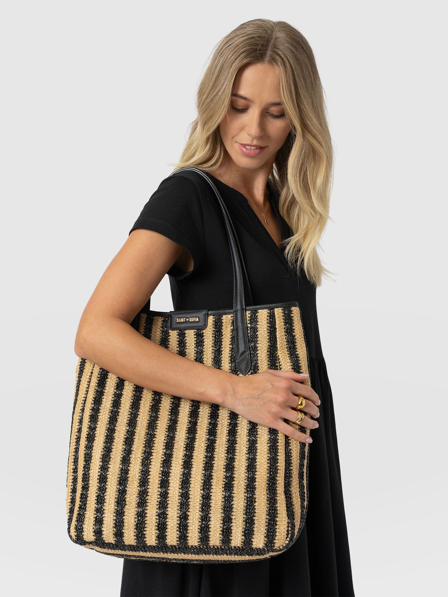Stella Shopper Bag - Black Raffia - Women's Handbags | Saint + Sofia® UK