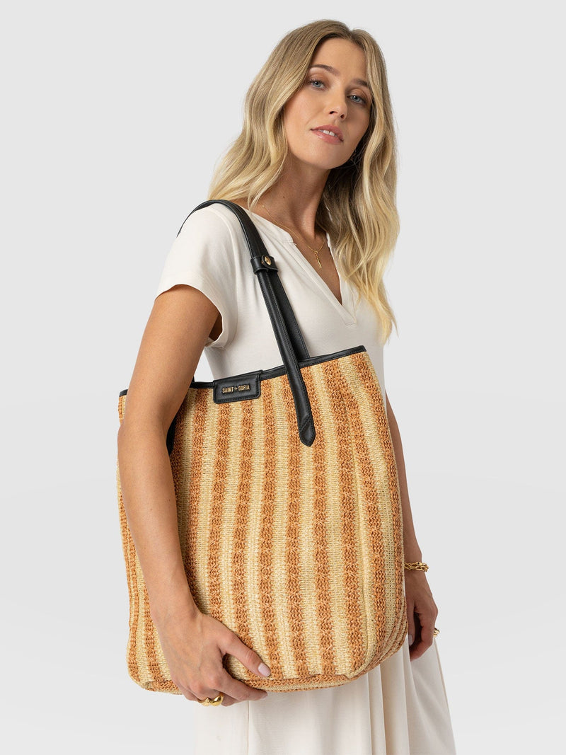 Stella Shopper Bag - Orange Raffia - Women's Handbags | Saint + Sofia® UK