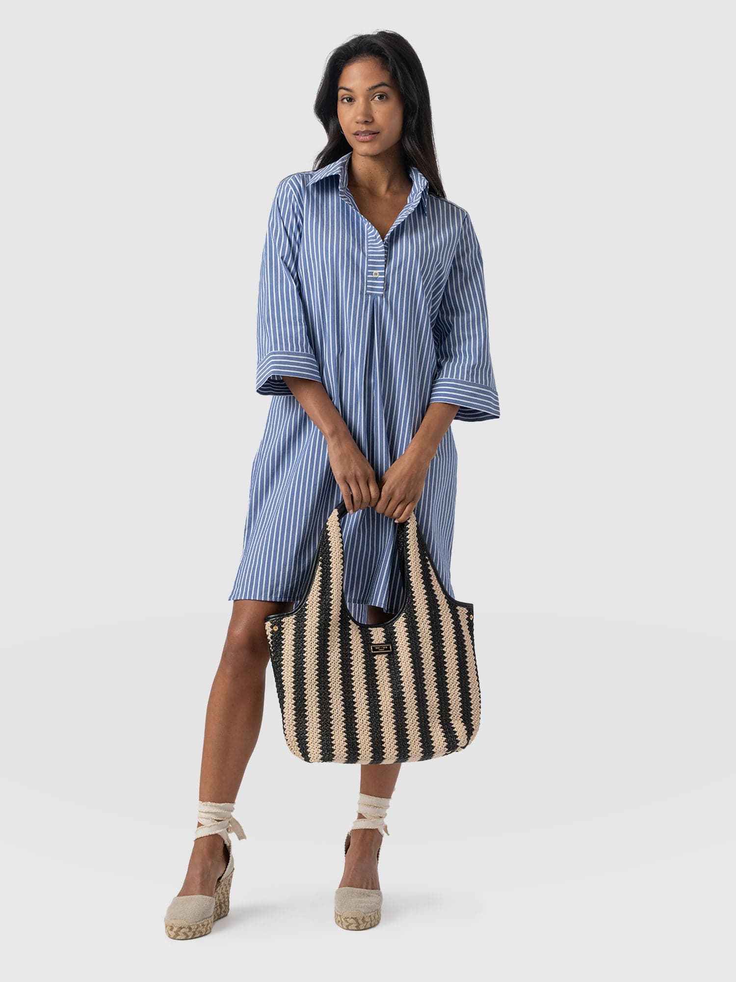 Stevie Shirt Dress - Blue Stripe - Women's Dresses | Saint and Sofia® UK