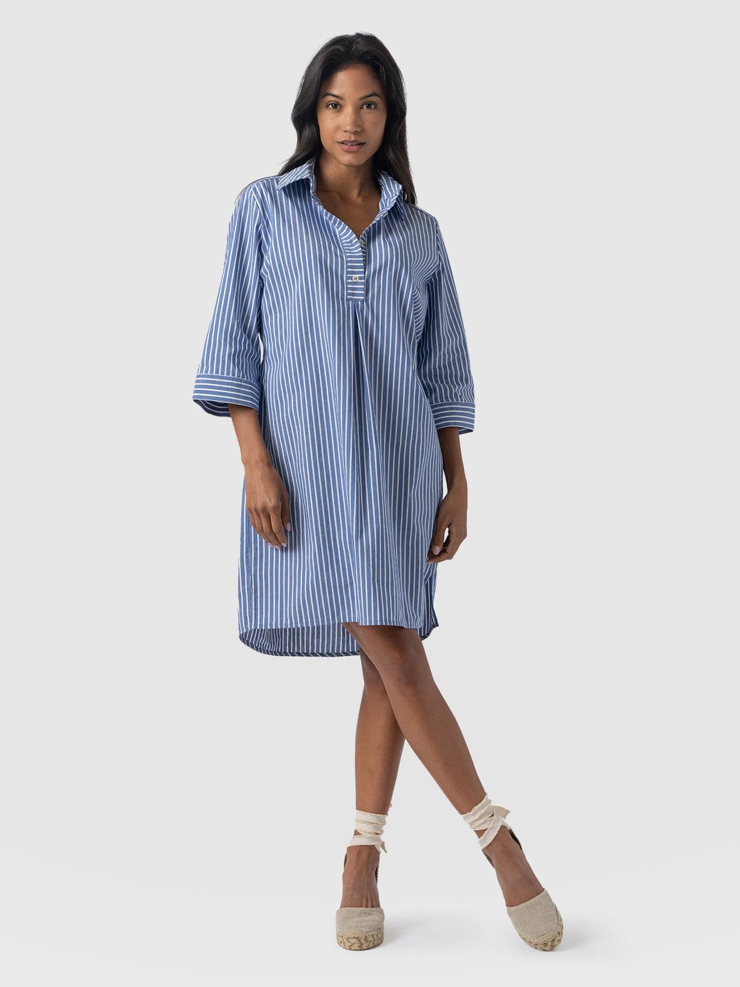Stevie Shirt Dress - Blue Stripe - Women's Dresses | Saint + Sofia UK Stevie Shirt Dress - Blue Stripe - Women's Dresses | Saint + Sofia UK