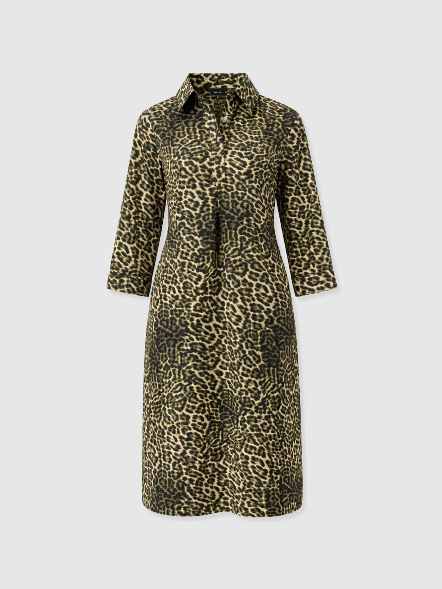 Stevie Shirt Dress - Green Leopard - Women's Dresses | Saint and Sofia® UK