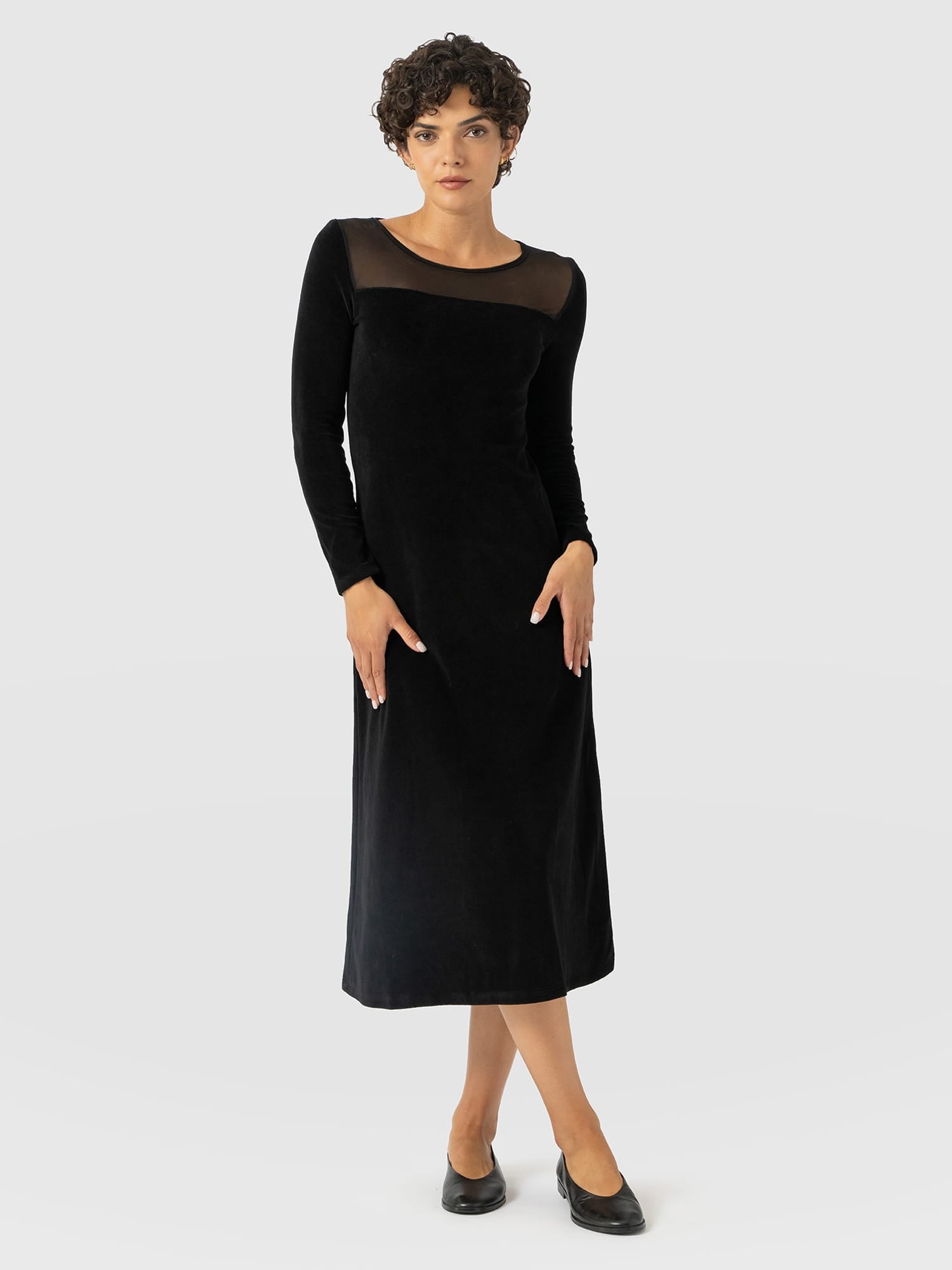 Storm Mesh Long Sleeve Dress - Black Velvet - Women's Dresses | Saint and Sofia® UK