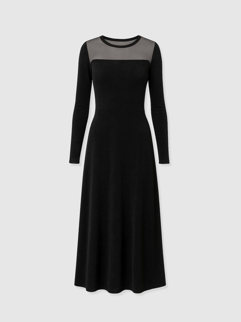 Storm Mesh Long Sleeve Dress - Black Velvet