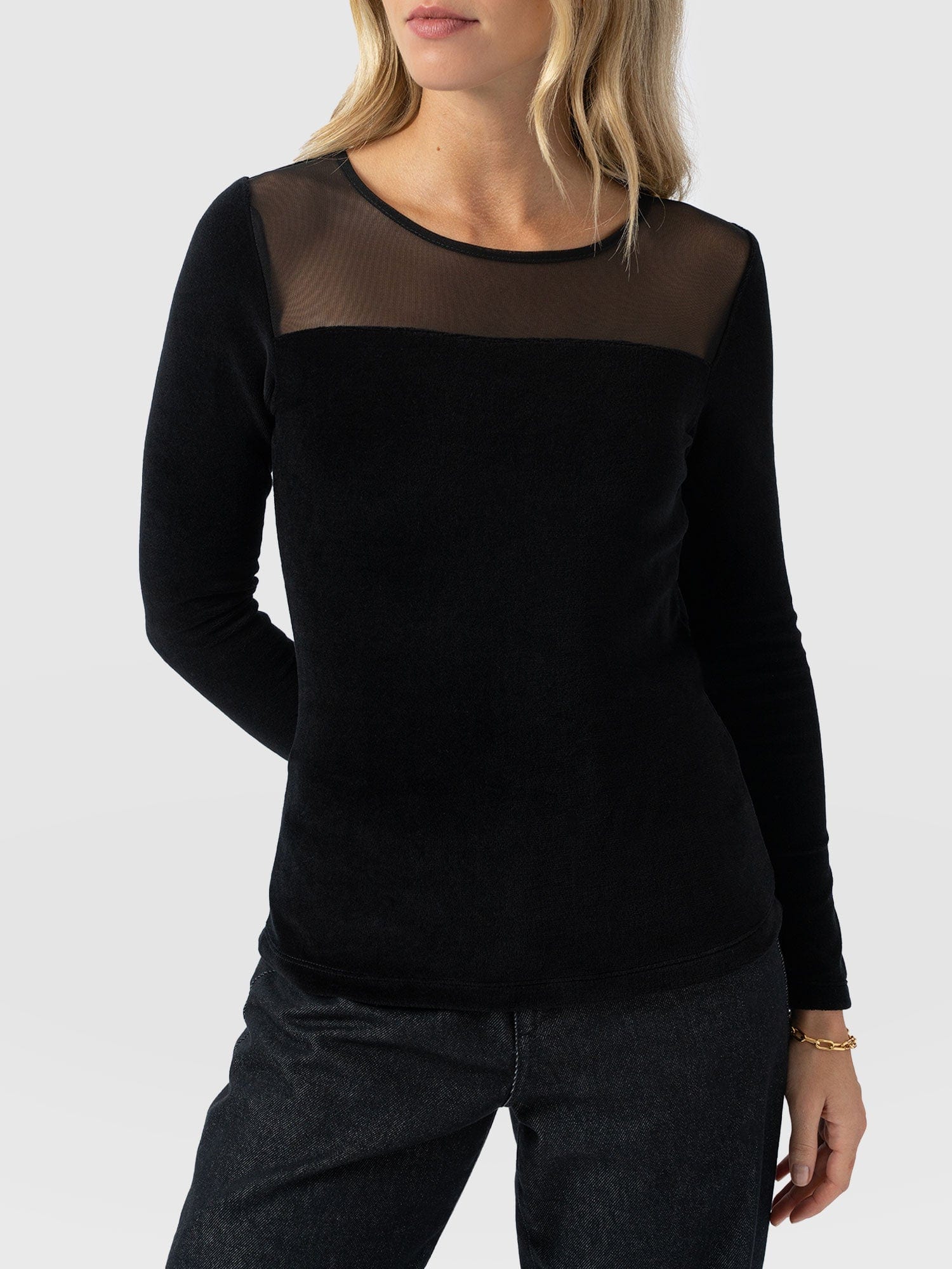 Storm Mesh Long Sleeve Tee - Black Velvet - Women's T-shirts | Saint + Sofia® UK
