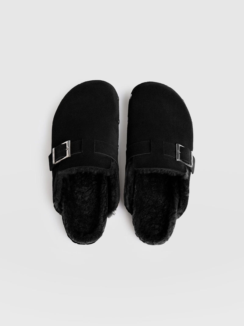 Studded Clogs - Black Shearling