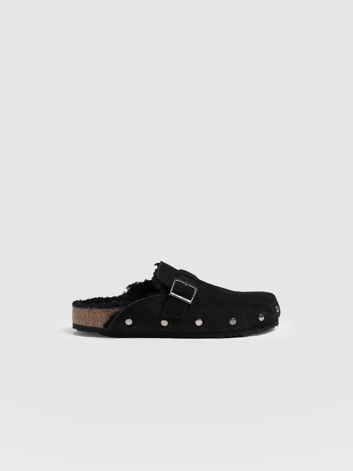 Studded Clogs Black Shearling - Women's Shoes | Saint + Sofia® UK