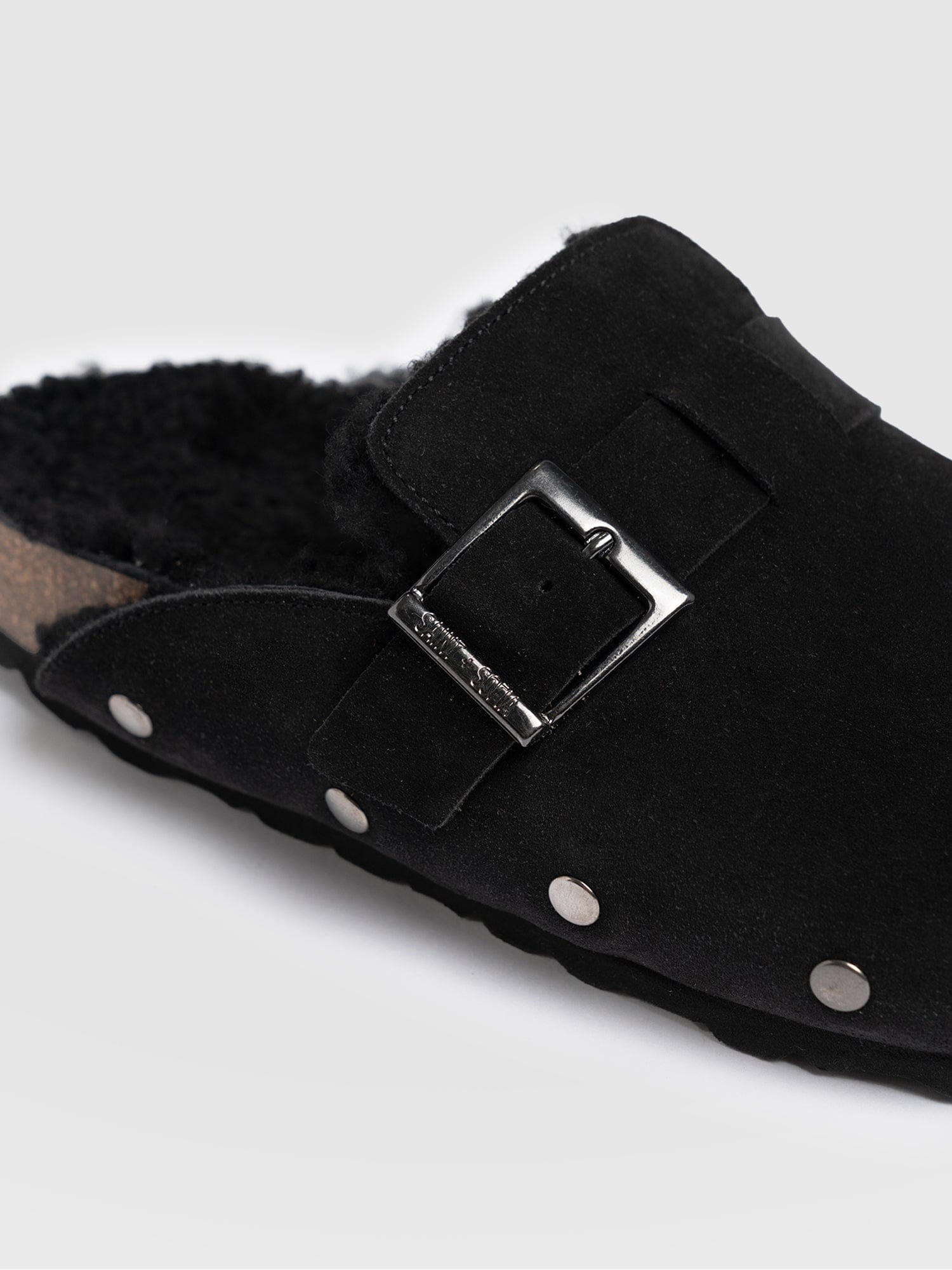 Studded Clogs Black Shearling - Women's Shoes | Saint + Sofia® UK