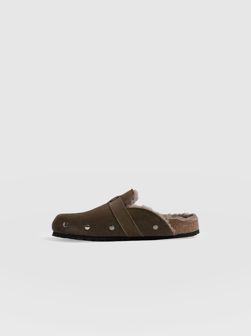 Studded Clogs - Khaki Shearling