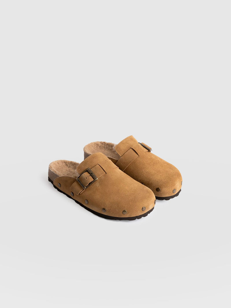 Studded Clogs - Tan Shearling