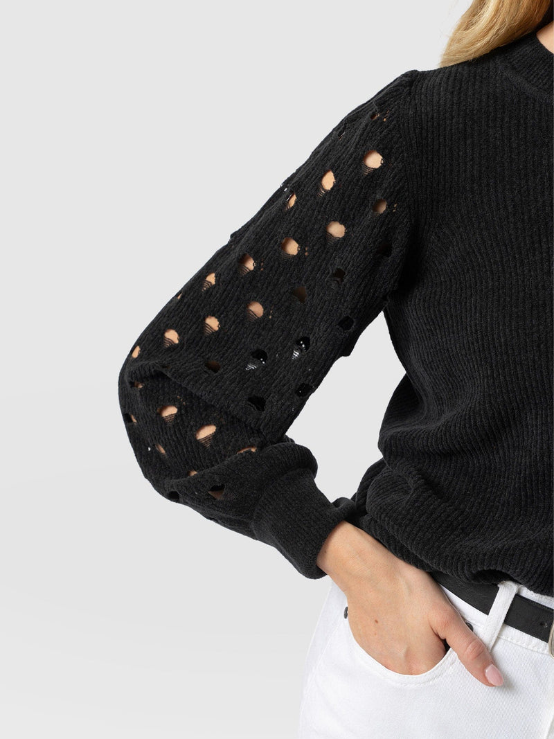 Suki Lace Hole Knit Black - Women's Knitwear | Saint + Sofia® UK