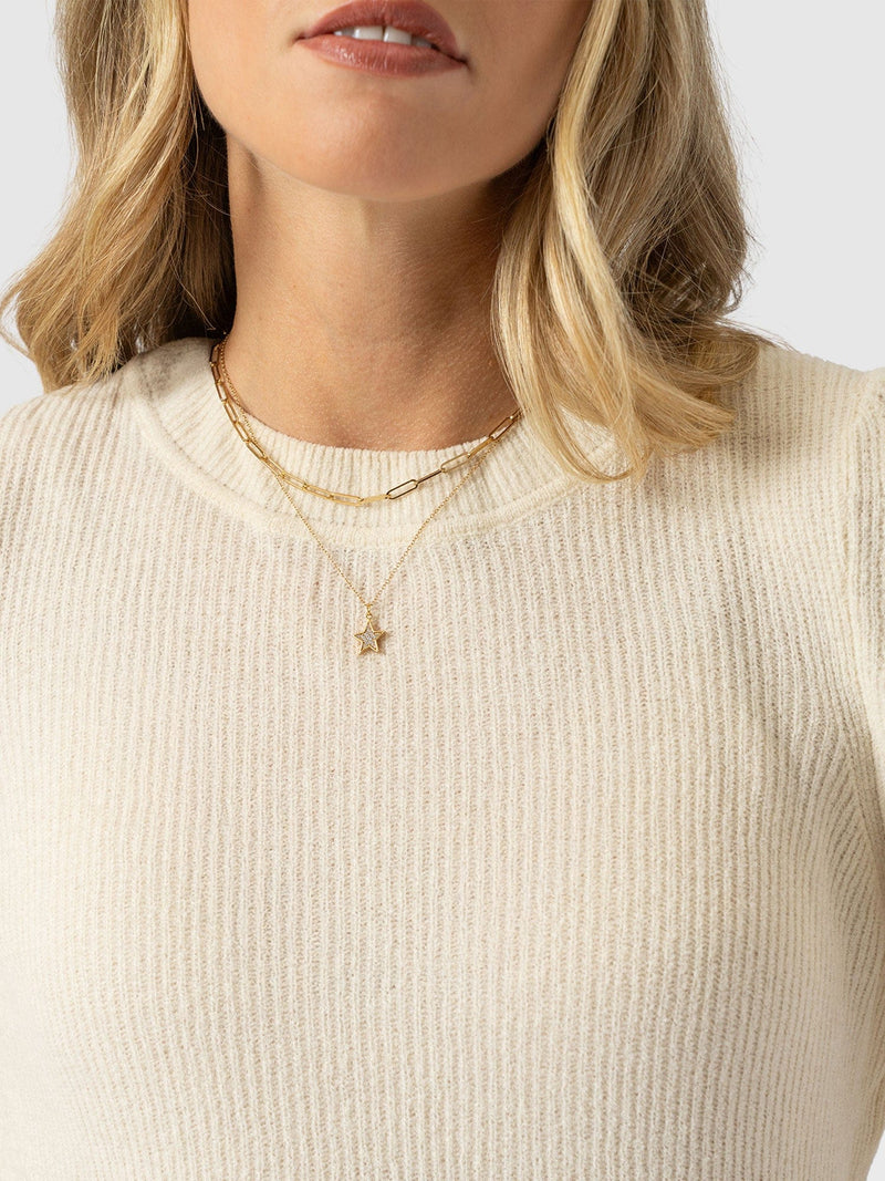 Suki Lace Hole Knit - Cream - Women's Jumpers | Saint and Sofia® UK