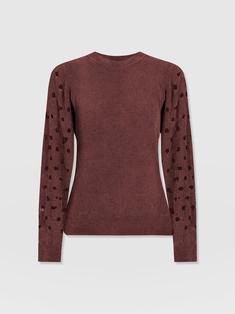 Suki Lace Hole Knit - Mauve - Women's Jumpers | Saint and Sofia® UK