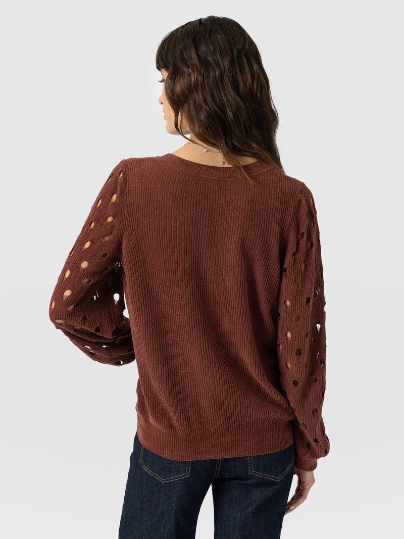 Suki Lace Hole Knit - Mauve - Women's Jumpers | Saint and Sofia® UK