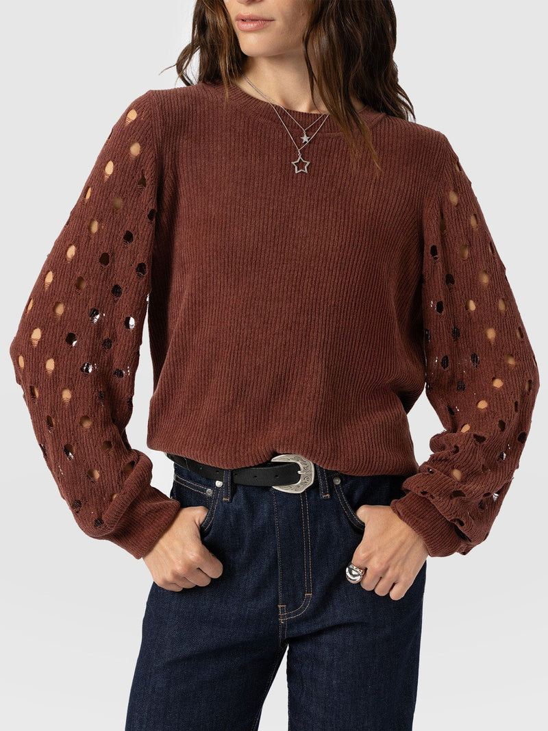 Suki Lace Hole Knit - Mauve - Women's Jumpers | Saint and Sofia® UK