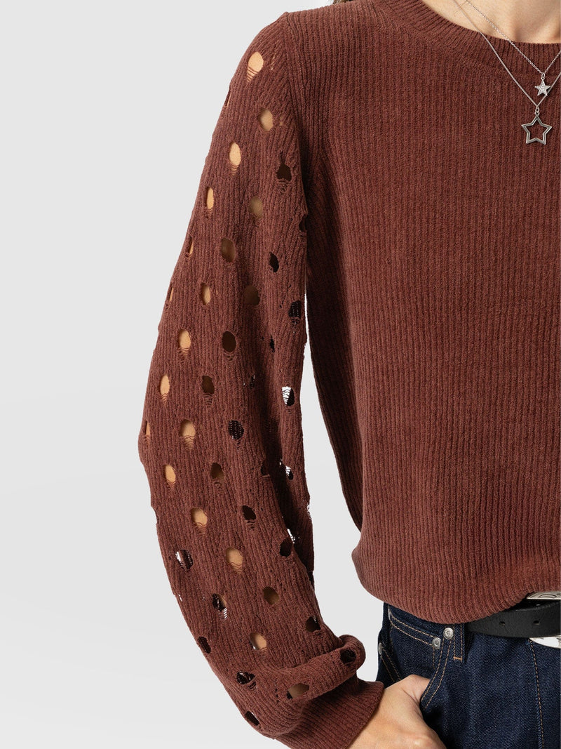 Suki Lace Hole Knit - Mauve - Women's Jumpers | Saint and Sofia® UK