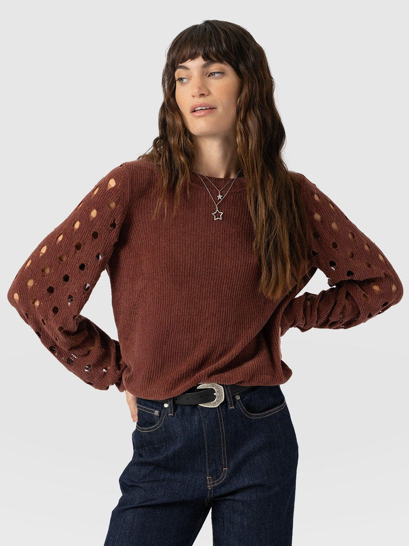 Suki Lace Hole Knit - Mauve - Women's Jumpers | Saint and Sofia® UK