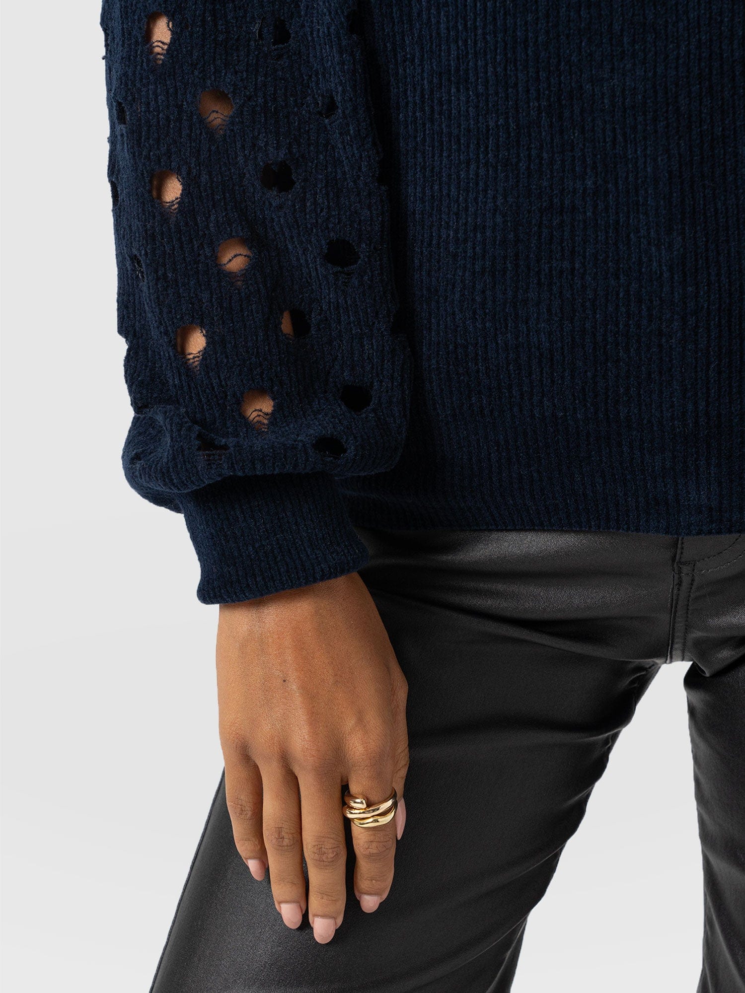 Suki Lace Hole Knit - Navy - Women's Jumpers | Saint + Sofia® UK