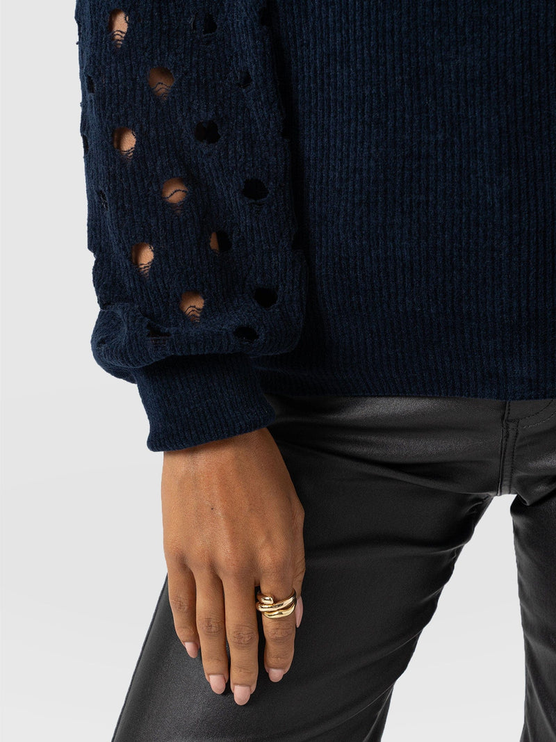 Suki Lace Hole Knit - Navy - Women's Jumpers | Saint + Sofia® UK