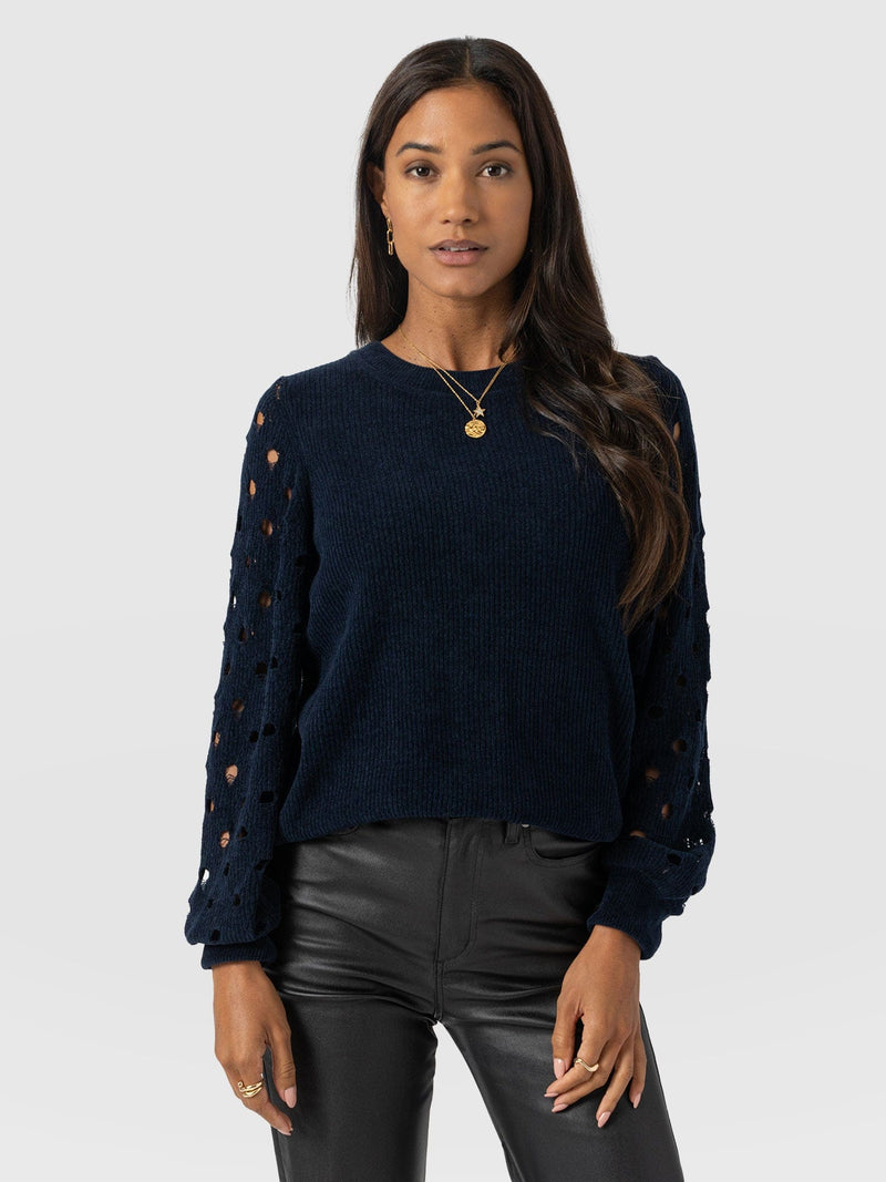 Suki Lace Hole Knit - Navy