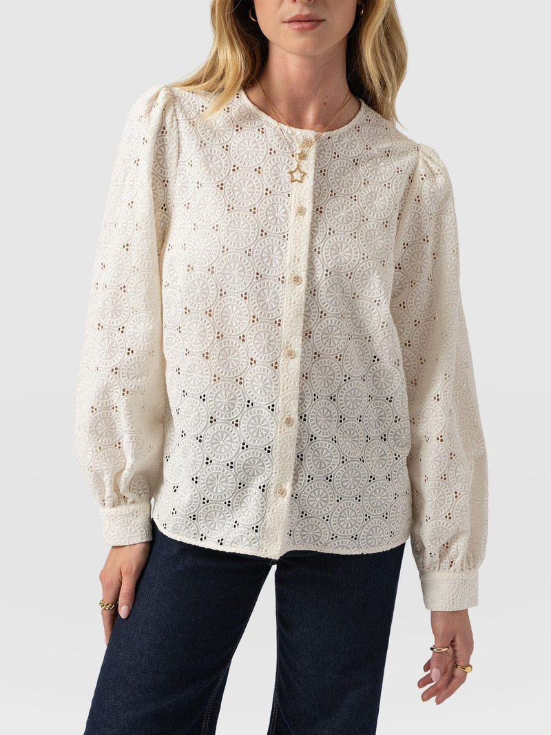 Tabitha Blouse Cream Broderie - Women's Blouses | Saint + Sofia® UK