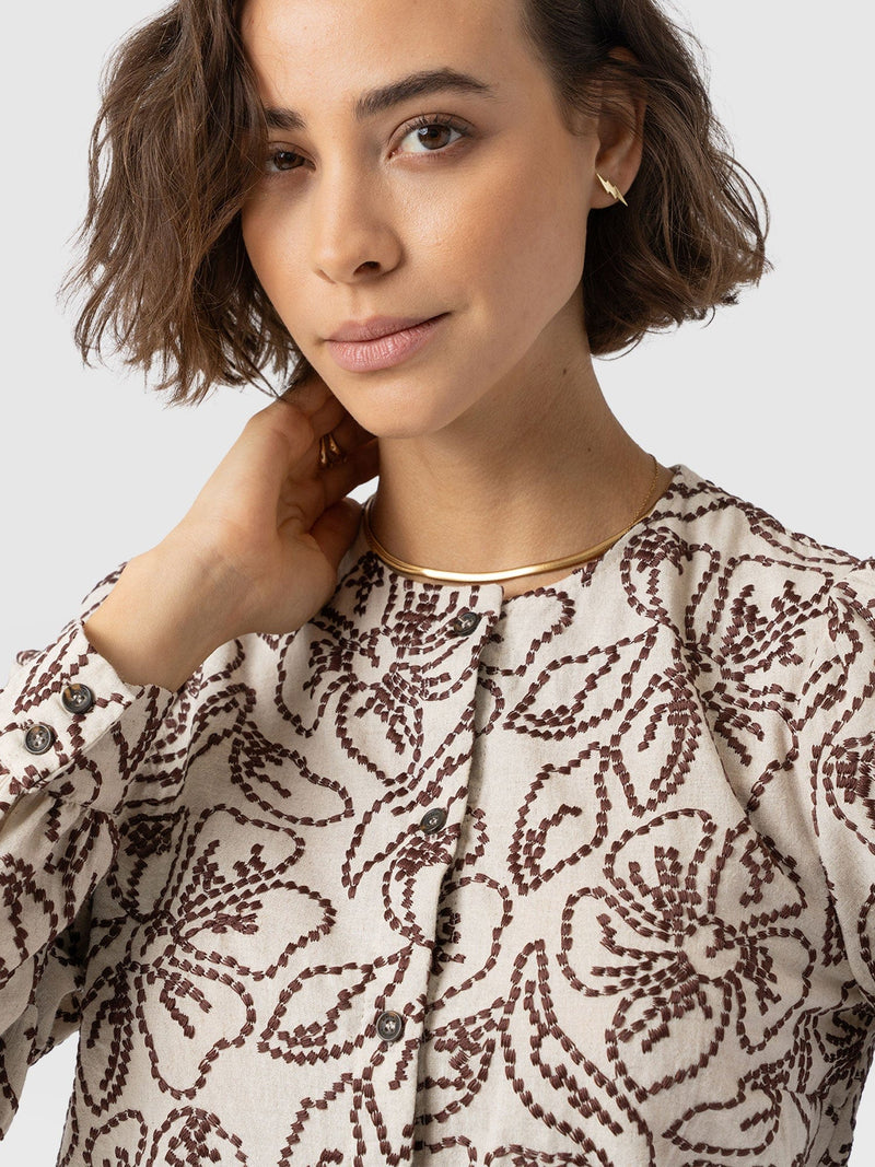 Tabitha Blouse - Cream/Brown - Women's Blouses | Saint + Sofia? UK