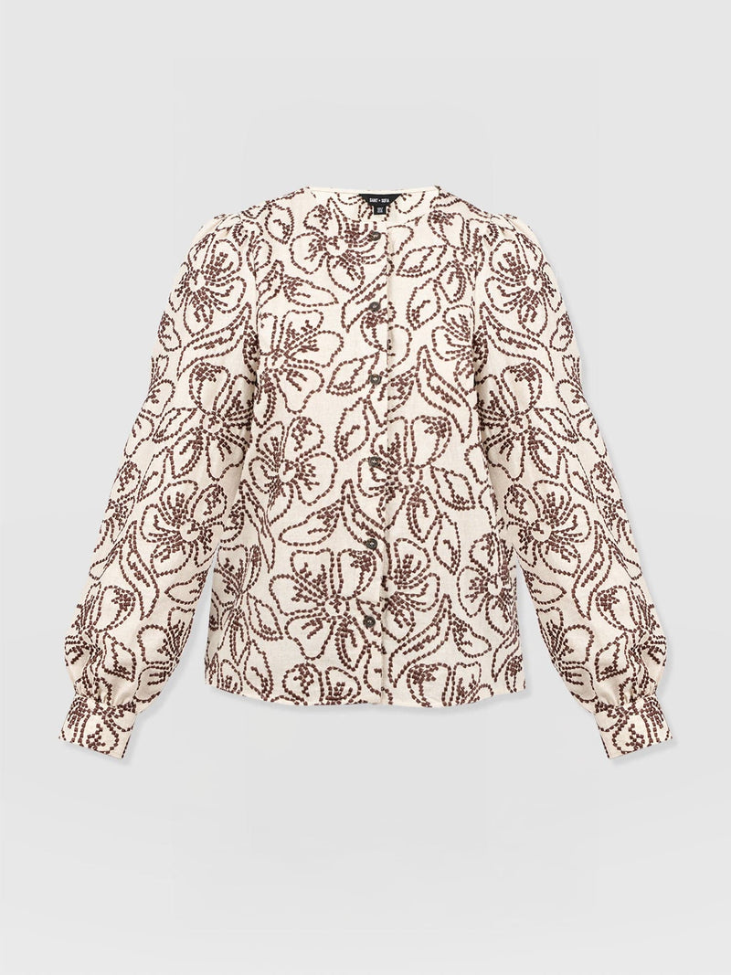 Tabitha Blouse - Cream/Brown - Women's Blouses | Saint + Sofia? UK