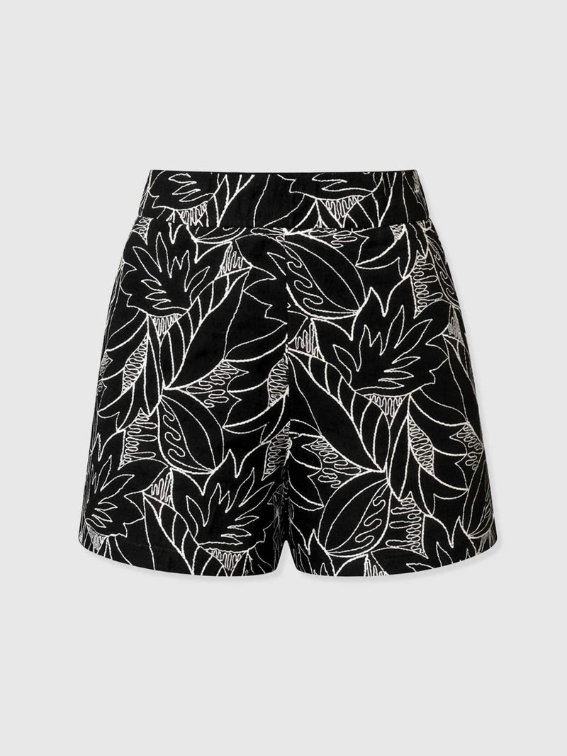 Tabitha Short - Black Embroidered - Women's Shorts | Saint and Sofia® UK