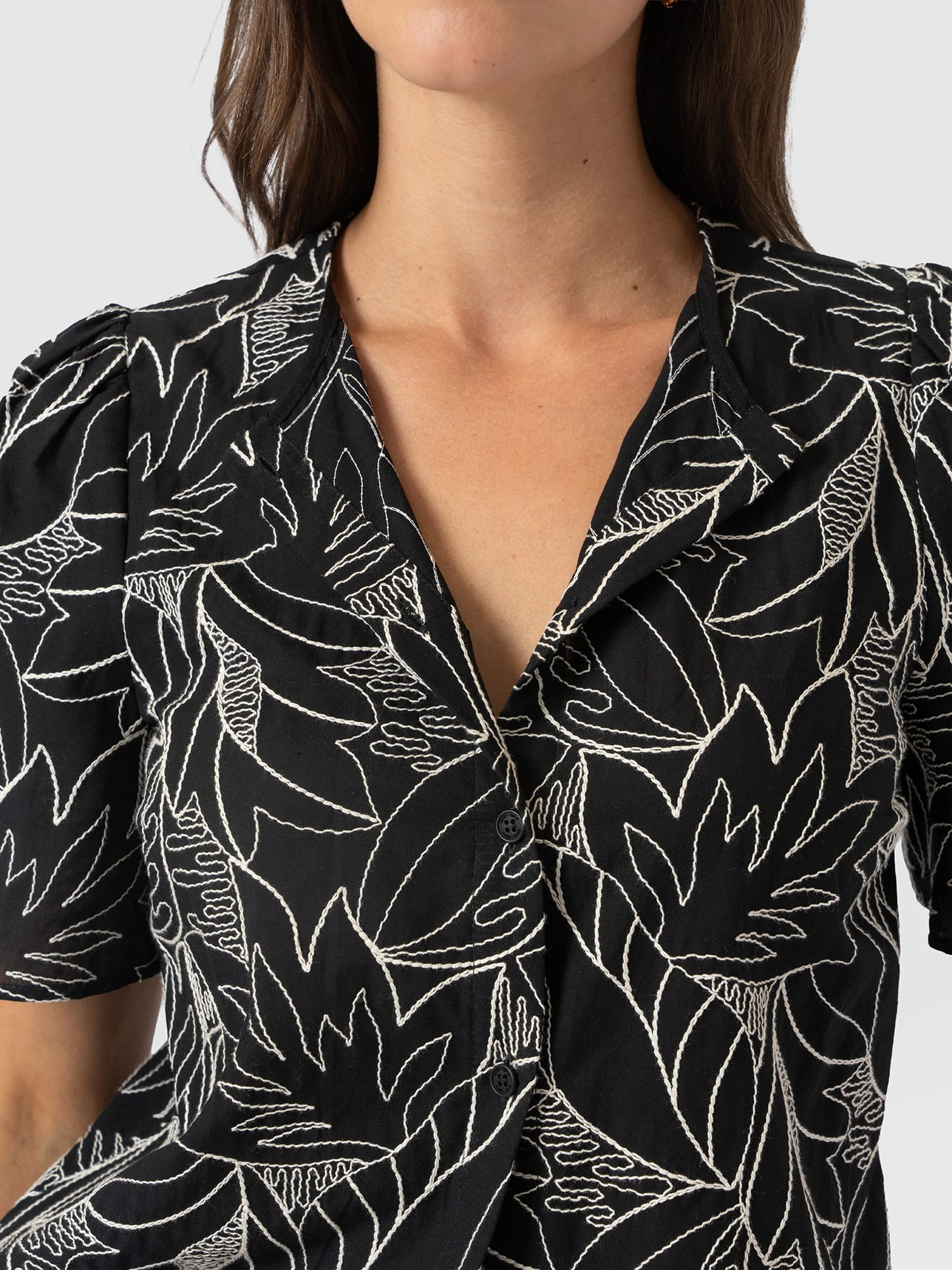 Tabitha Short Sleeve Blouse - Black Embroidered - Women's Blouses | Saint and Sofia® UK