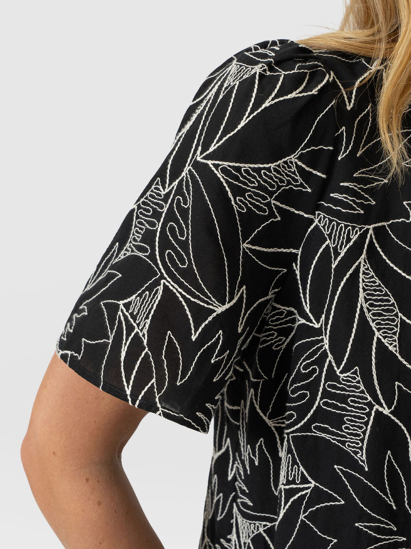 Tabitha Short Sleeve Blouse - Black Embroidered - Women's Blouses | Saint + Sofia® UK
