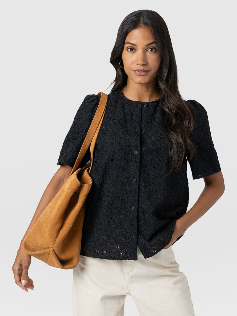 Tabitha Short Sleeve Blouse - Black - Women's Blouses | Saint + Sofia® UK