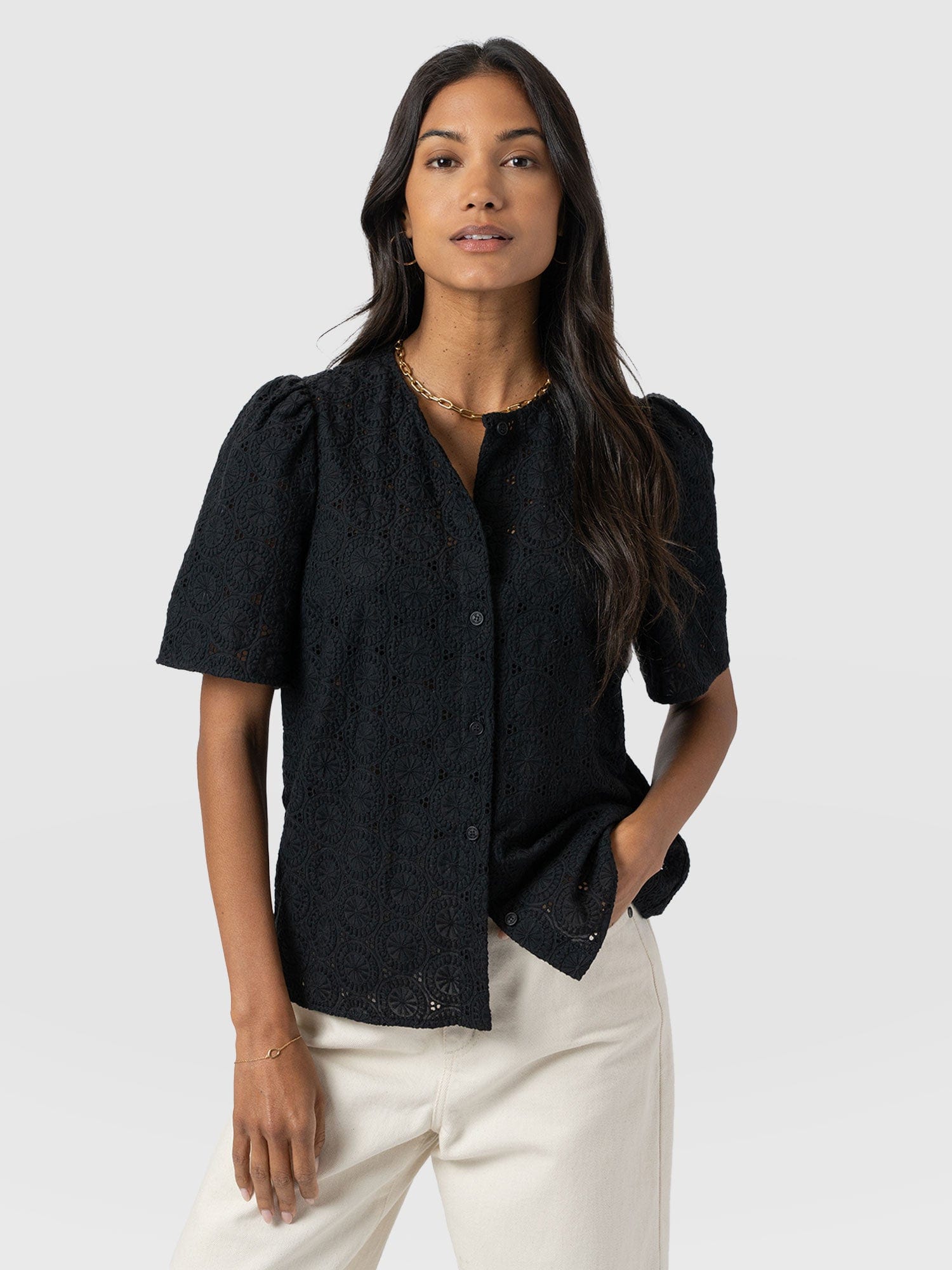 Tabitha Short Sleeve Blouse - Black - Women's Blouses | Saint + Sofia® UK