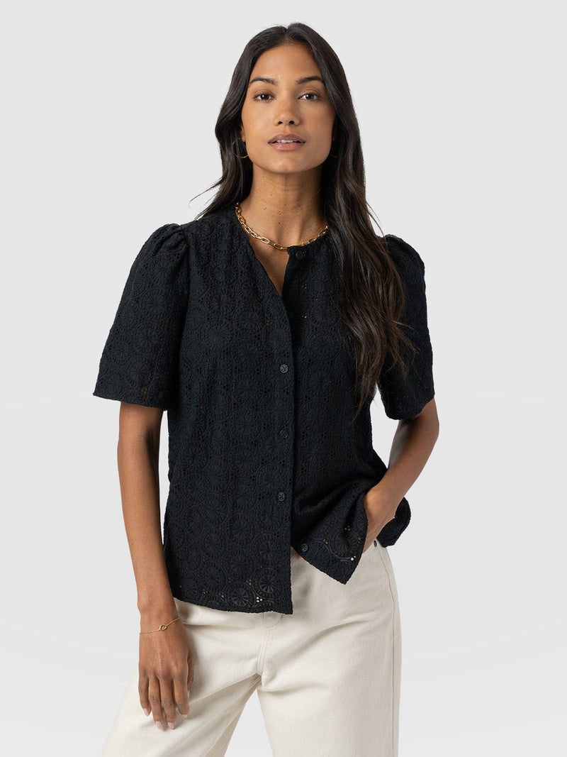 Tabitha Short Sleeve Blouse - Black - Women's Blouses | Saint + Sofia® UK