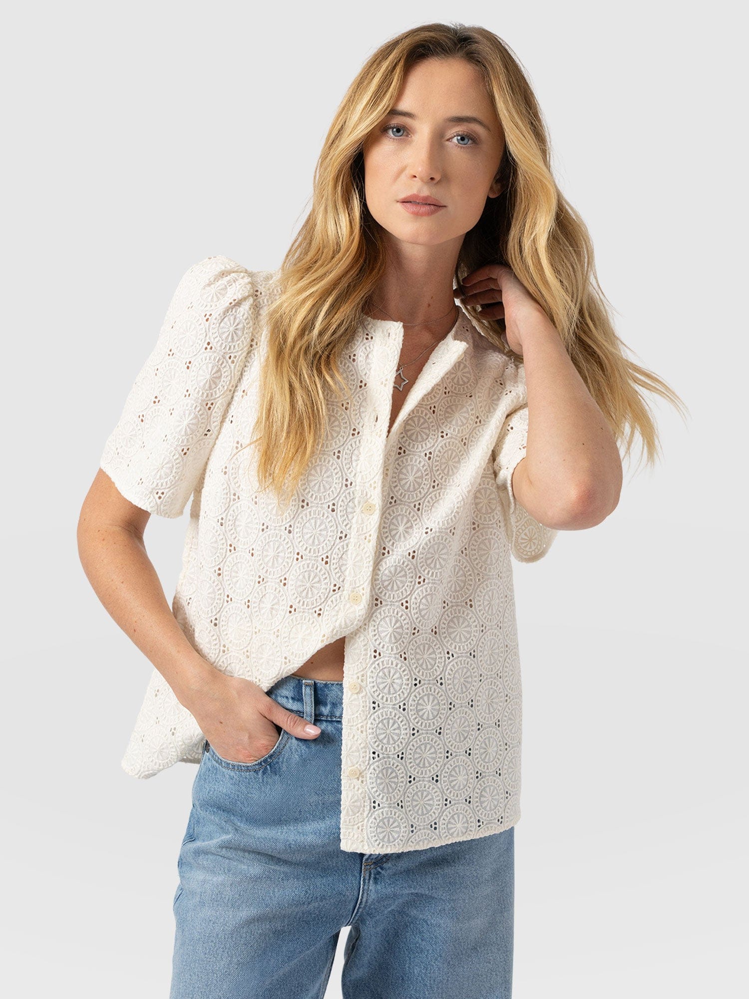 Tabitha Short Sleeve Blouse - Cream - Women's Blouses | Saint + Sofia® UK
