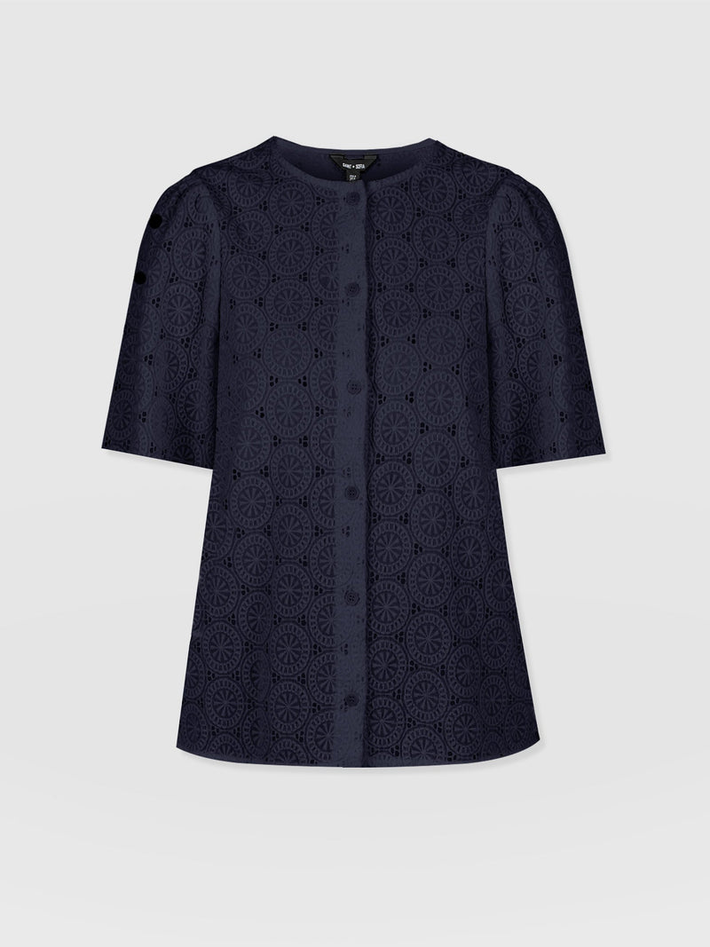 Tabitha Short Sleeve Blouse - Navy - Women's Blouses | Saint + Sofia® UK