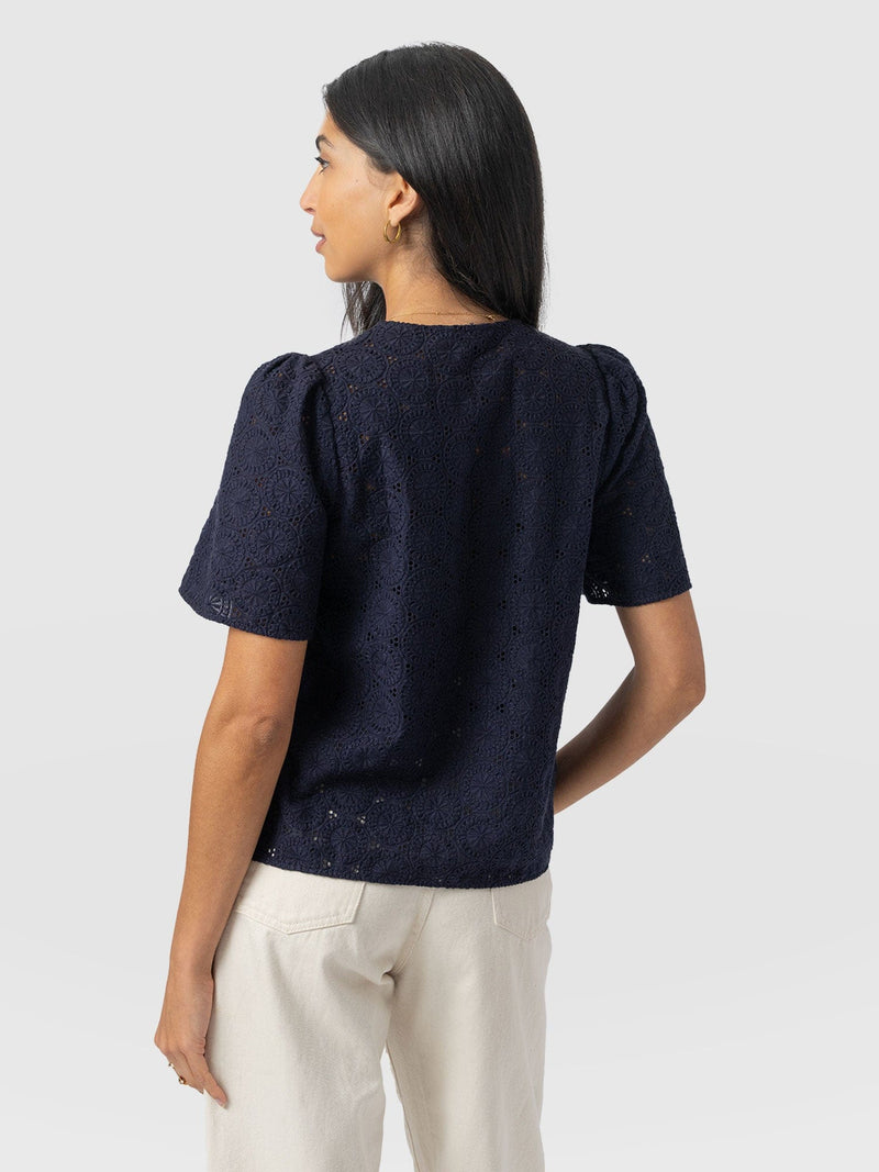 Tabitha Short Sleeve Blouse - Navy - Women's Blouses | Saint + Sofia® UK